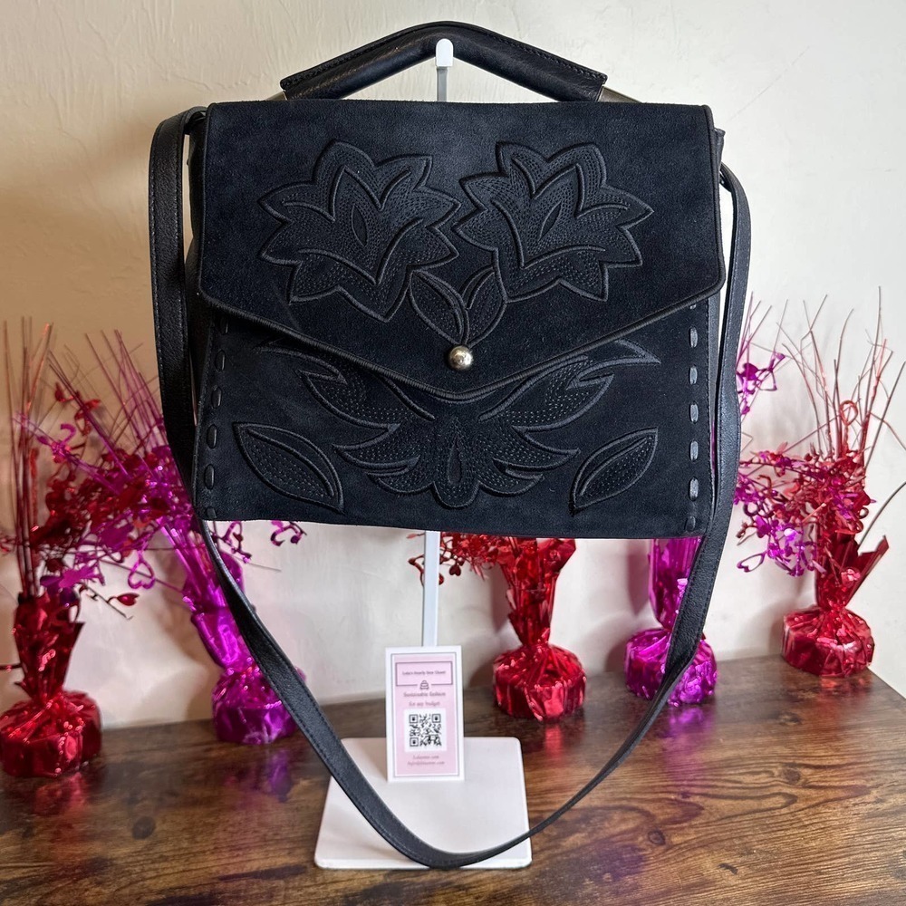 SAM EDELMAN Sophie Black Suede Leather Crossbody